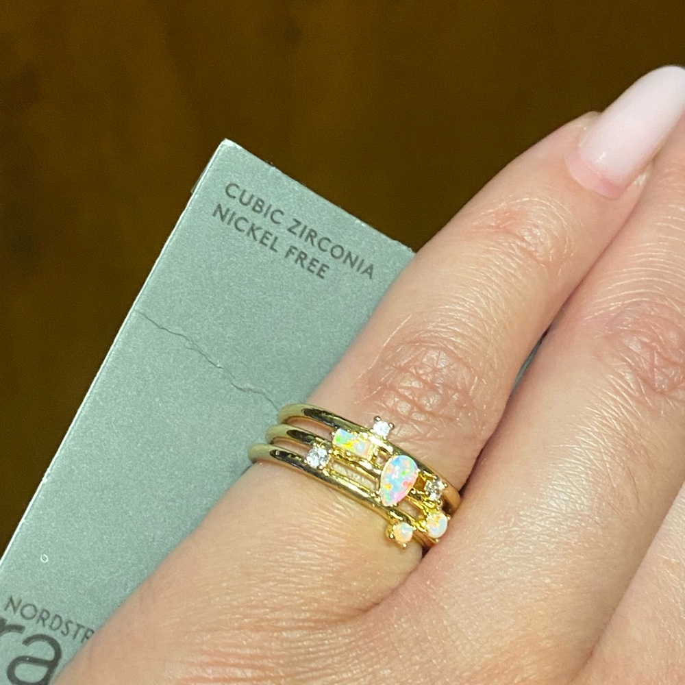 Nordstrom Rack 3 Tier Multi-band Ring with CZ & Opal Stones Size 7